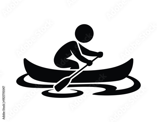 Black silhouette icon of a person paddling a canoe on water, representing canoeing activity.