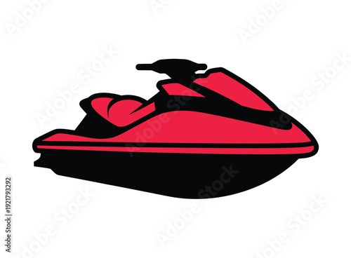 A vibrant red and black jet ski illustration, depicted in a side profile view, showcasing its sleek design for water sports and recreation.