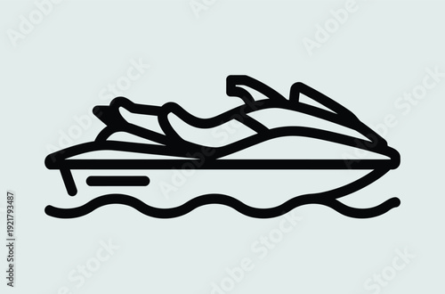 Black outline icon of a personal watercraft, commonly known as a jet ski, floating on stylized waves.