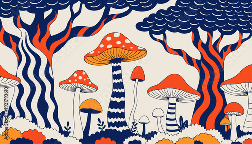 Very beautiful detailed fly agaric mushroom collection rendered in elegant hand drawn vector style, presenting refined forest fungi sketches for botanical and decorative design use.