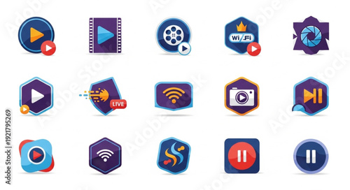 Collection of modern digital media and technology icons.
