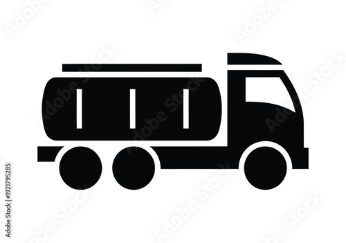 Black silhouette icon of a tanker truck, a heavy vehicle designed for transporting liquids such as fuel or water, depicted in a simple, graphic style.