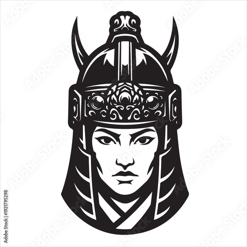 Ancient Warrior Portraits – A Collection of Black and White Vector Art Icons. Ancient warriors and historical heroines from various civilizations are illustrated in a black and white vector line art