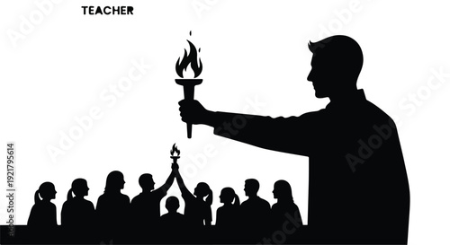 Teacher passing torch to student leadership concept
