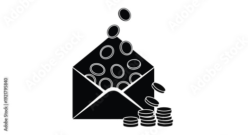 Envelope with coins spilling out money concept