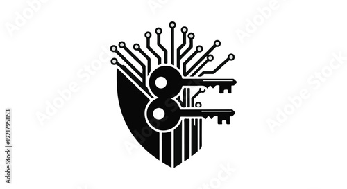 cybersecurity shield with key and circuit board elements