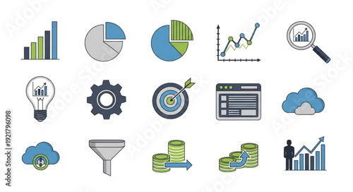 Collection of business and finance icons and graphics.