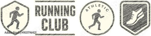 Running Club Vintage Icons with Runner, Shoe and Track - Beige