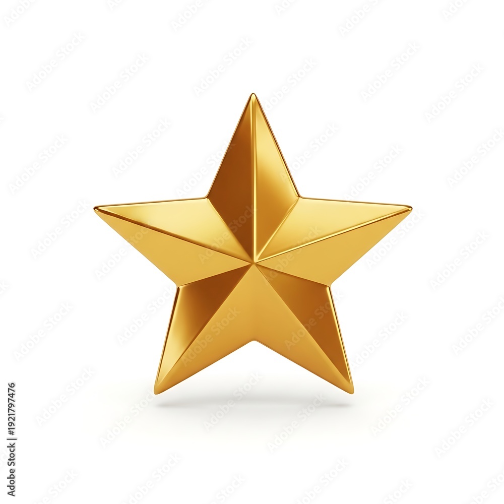 Fototapeta premium A shimmering golden five-pointed star, rendered with metallic precision, stands alone on a pristine white background, representing quality, excellence, and achievement.
