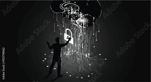 man silhouette interacting with digital interface