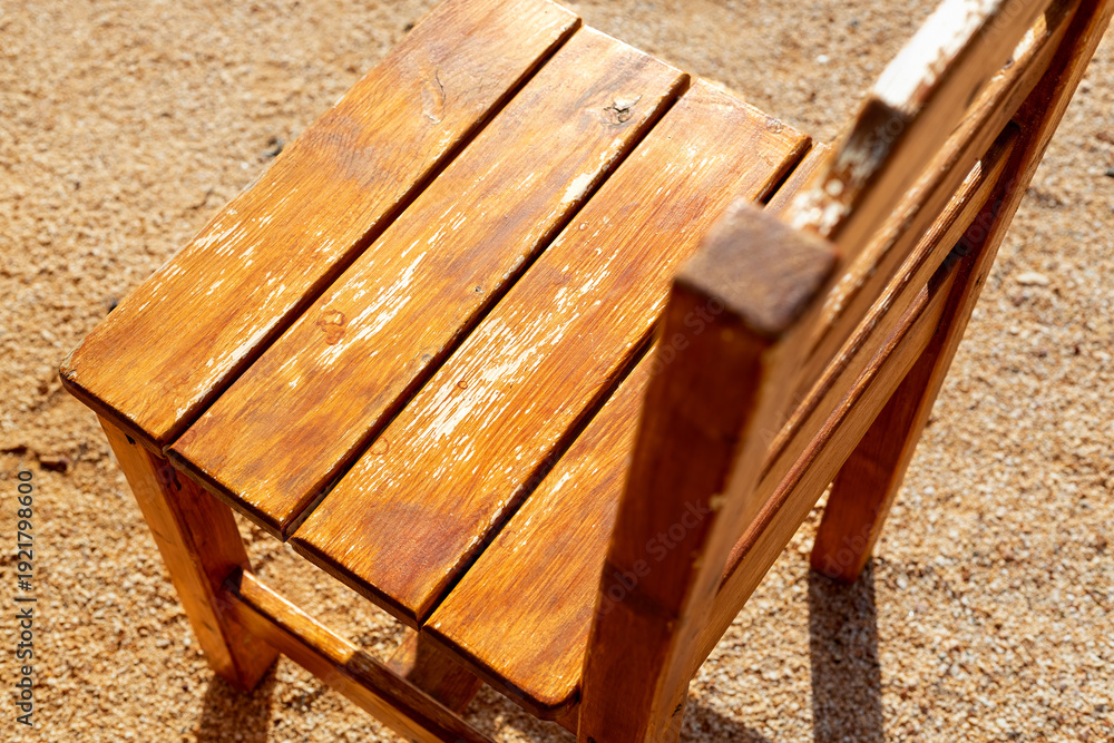 Fototapeta premium Classic wooden chair. Natural textured wood chair. Antique wooden chair, top view.