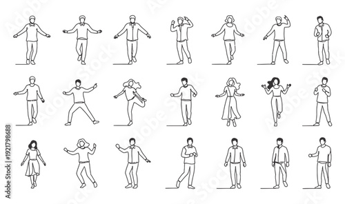 People in various joyful poses and actions illustrated