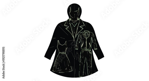 black coat with green outline on white background