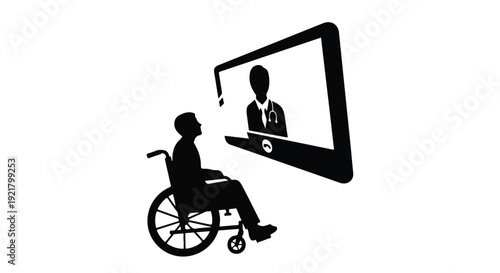 disabled person in wheelchair using laptop for online consultation