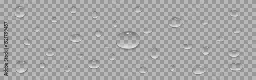 Realistic water droplets on transparent background