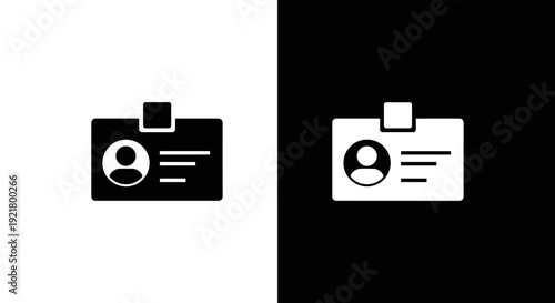 ID Card Badge Icon Set in Black and White, Minimal Identification Pass Symbol on Square Background