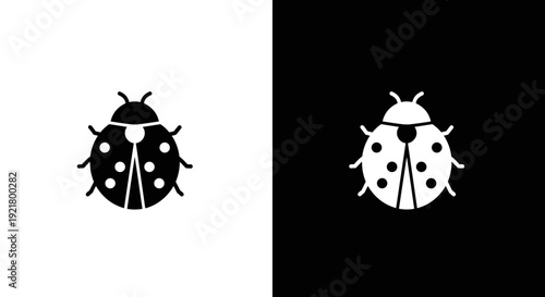 Ladybug Icon Set in Black and White, Minimal Ladybird Insect Symbol on Square Background