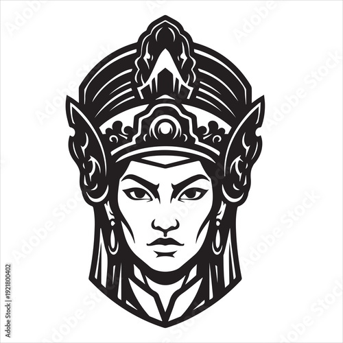 Ancient Warrior Portraits – A Collection of Black and White Vector Art Icons. Ancient warriors and historical heroines from various civilizations are illustrated in a black and white vector line art