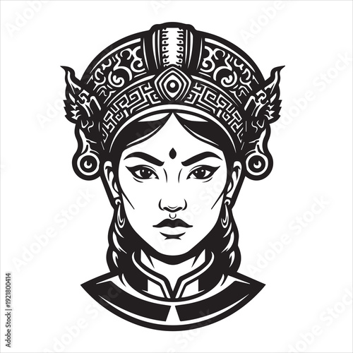 Ancient Warrior Portraits – A Collection of Black and White Vector Art Icons. Ancient warriors and historical heroines from various civilizations are illustrated in a black and white vector line art