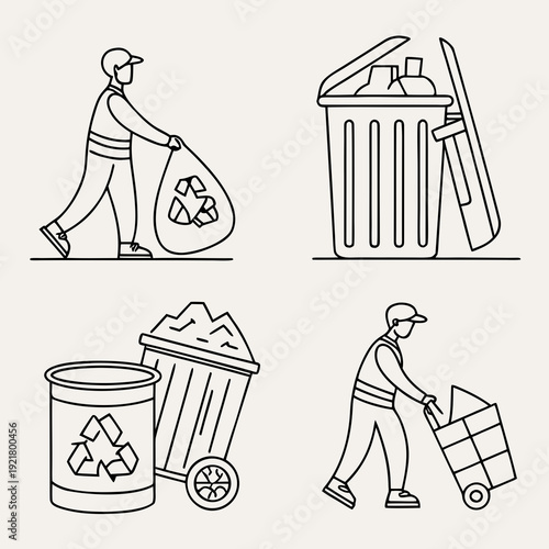 Zero Waste set of web icons in line style. A collection of eco linear icons, including recycling, waste management, composting, trash, pollution, landfill, composting, waste sorting. Editable stroke