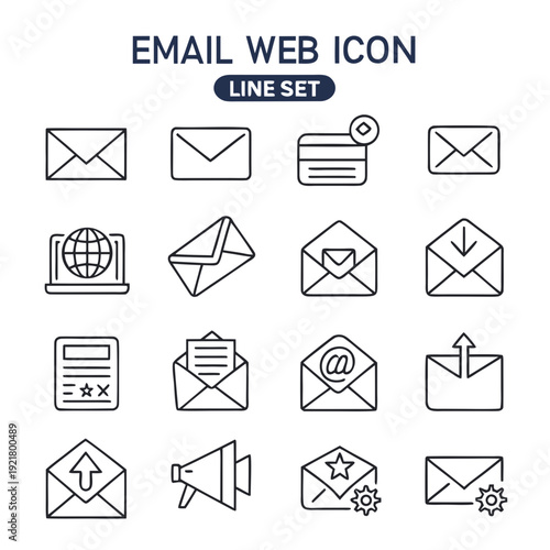Email Web Icon Set in Line Style. Collection of E-mail and Letter Linear Icons, Including mail, envelope, email, postal, letter sent, inbox, new mail, reply and forward mail and more. Editable Stroke