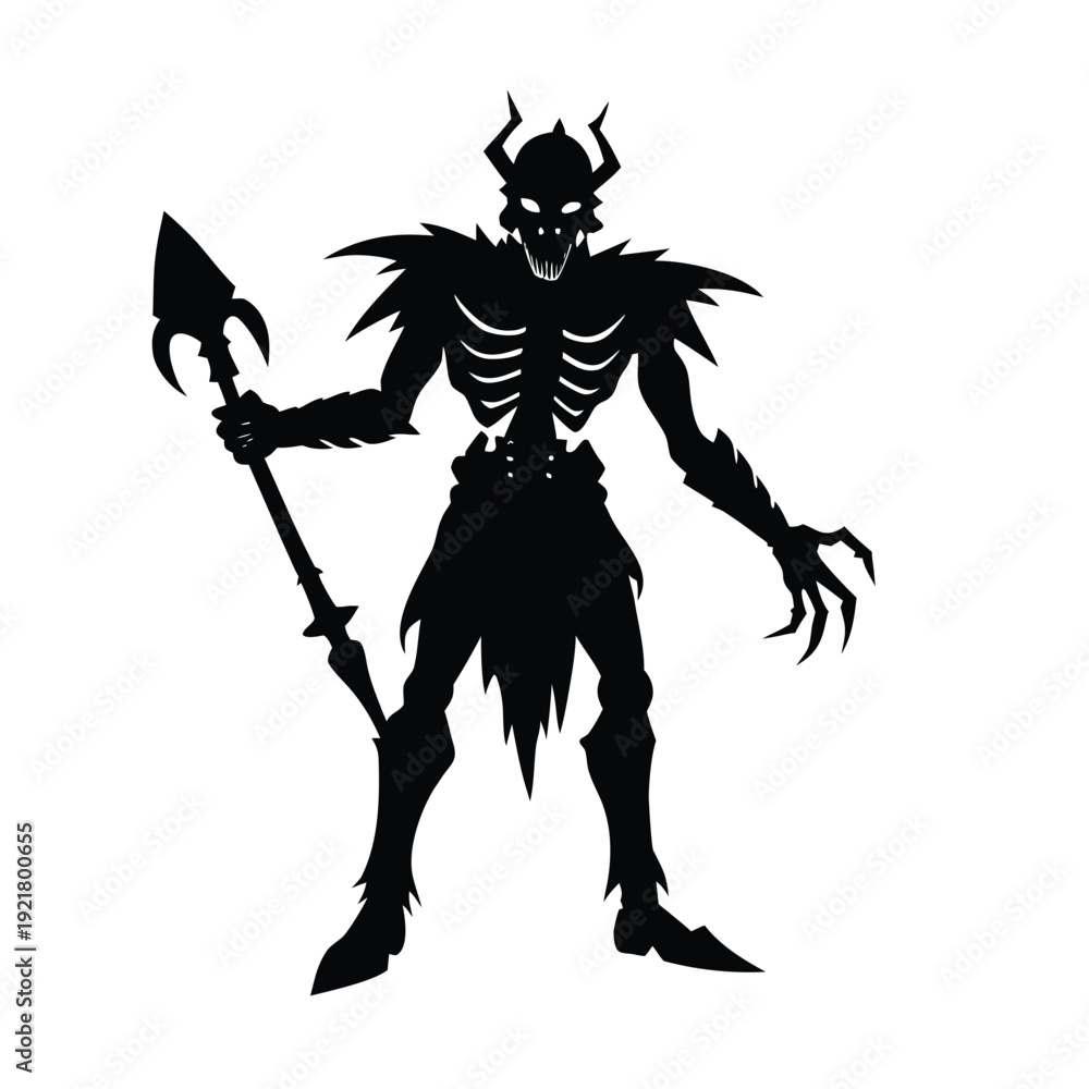 custom made wallpaper toronto digitalUndead warrior with spear, monster character with sharp claws and horned helmet vector art