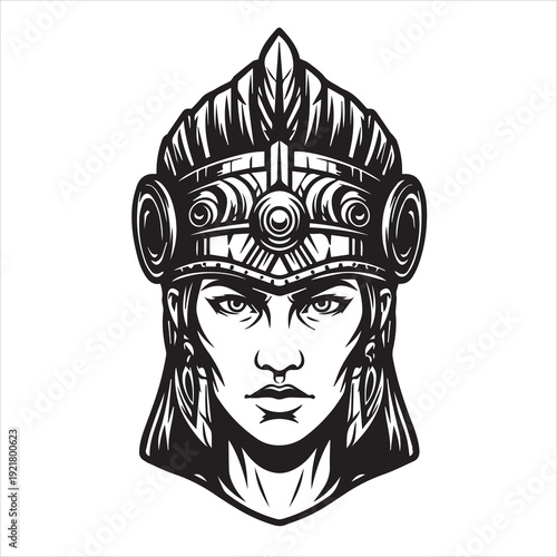 Ancient Warrior Portraits – A Collection of Black and White Vector Art Icons. Ancient warriors and historical heroines from various civilizations are illustrated in a black and white vector line art