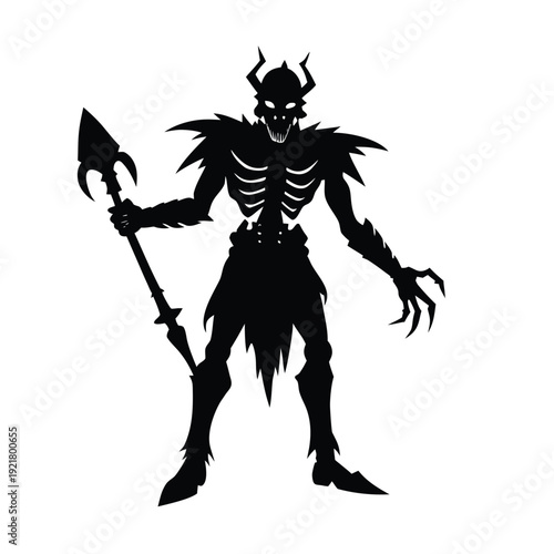 Wallpaper Mural Undead warrior with spear, monster character with sharp claws and horned helmet vector art Torontodigital.ca