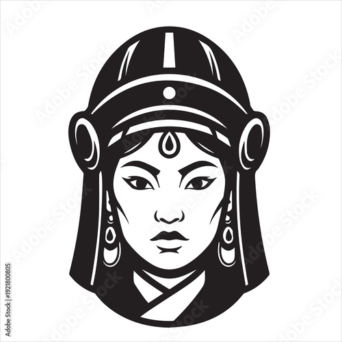 Ancient Warrior Portraits – A Collection of Black and White Vector Art Icons. Ancient warriors and historical heroines from various civilizations are illustrated in a black and white vector line art