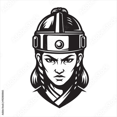 Ancient Warrior Portraits – A Collection of Black and White Vector Art Icons. Ancient warriors and historical heroines from various civilizations are illustrated in a black and white vector line art