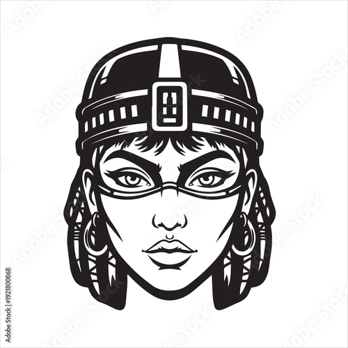 Ancient Warrior Portraits – A Collection of Black and White Vector Art Icons. Ancient warriors and historical heroines from various civilizations are illustrated in a black and white vector line art