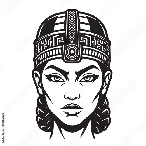Ancient Warrior Portraits – A Black and White Vector Art Icons. Ancient warriors and historical heroines from various civilizations are illustrated in a black and white vector line art s