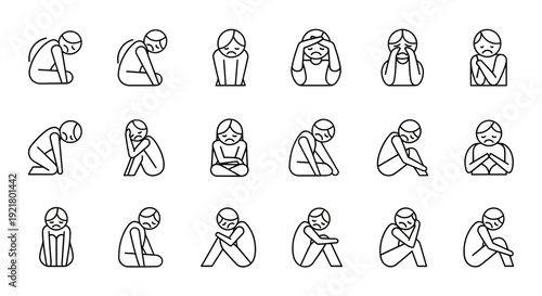 People in various poses and emotions illustrated in simple line art