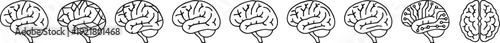 Human brain icon set vector illustration, neuroscience and artificial intelligence concept outline symbols isolated on light background