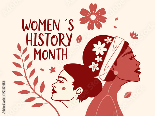 Two women celebrating Womens History Month with flowers and leaves