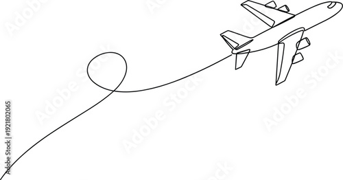 Hand Drawn Airplane with Continuous Line Flight Path Travel Route Concept Minimal Vector Illustration for Aviation and Tourism Design