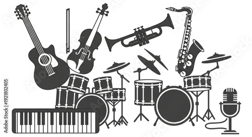 Collection of Musical Instruments Silhouette Graphic.