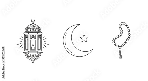 Ramadan symbols lantern crescent star.
