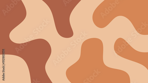 Abstract boho background with organic fluid shapes in earth tones in terracotta, brown and cream. Minimalist wavy background.