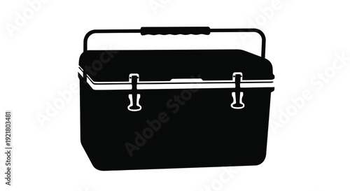 A black and white silhouette of a closed cooler with a handle
