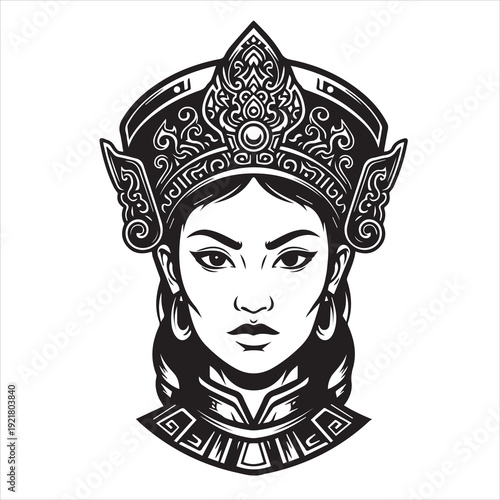 Ancient Warrior Portraits – A Black and White Vector Art Icons. Ancient warriors and historical heroines from various civilizations are illustrated in a black and white vector line art s