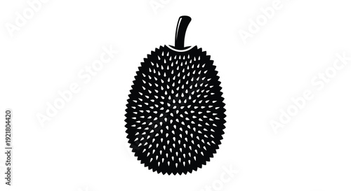 A simple black and white illustration of a durian fruit