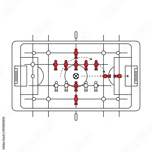 Detailed schematic layout of a foosball table game from a top view vector illustration.