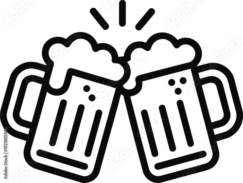 Beer cheers line icon, clinking mugs outline symbol, pub celebration drink vector illustration for party bar design