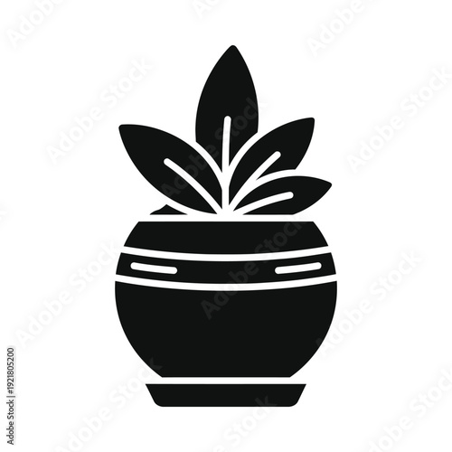 Black silhouette of a potted plant on, ui elements