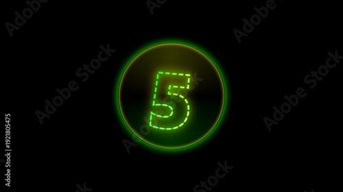 Animated Neon Countdown 10 to 0 with Rotating Circle and Outlined Numbers on Transparent Background
