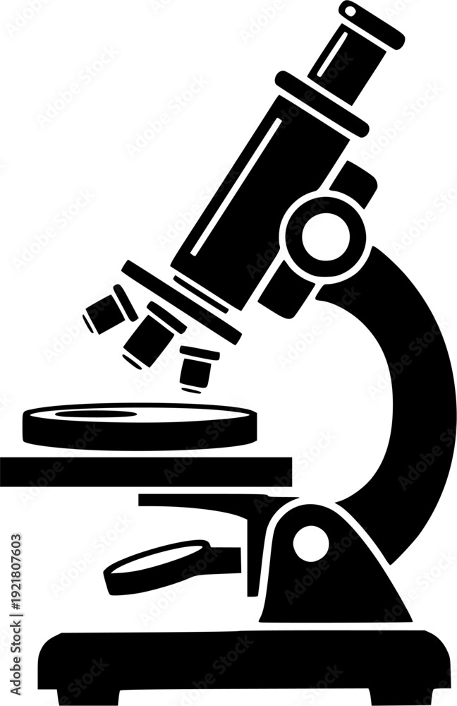 Fototapeta premium Flat vector of a microscope with a petri dish, scientific laboratory research.