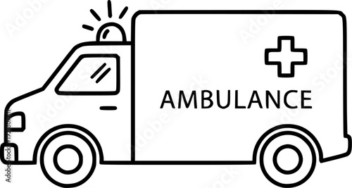 Minimalist line art of an ambulance with a siren, emergency medical service.