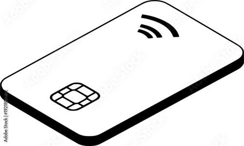 Isometric credit card with a gold chip and contactless signal, modern payment.