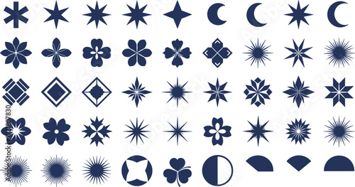 Star Burst Sparkle and Moon Shape Icon Set Decorative Celestial Symbol Collection Vector Illustration for Logo Design